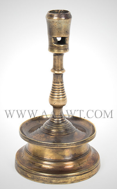 Gothic Candlestick, Brass, Waisted Circular Base, Long Flaring Socket
Early 16th Century, entire view